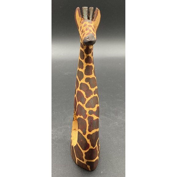 Hand-Carved Wooden Giraffe Figurine With Cutout Design 6" Tall Brown & Tan - Picture 5 of 6